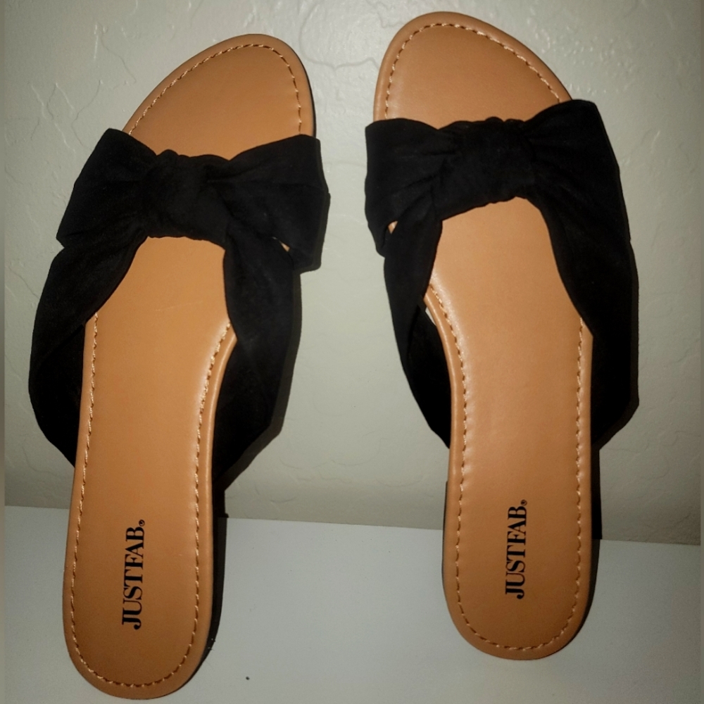 JustFab black faux suede knotted sandals